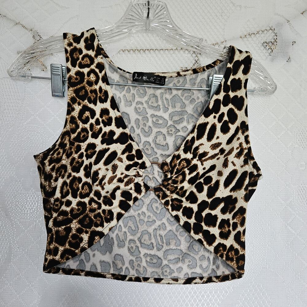 Y2K Small 4-6 Cheetah Leopard Print Crop Tank Top O Ring Festival Mob Wife Rave